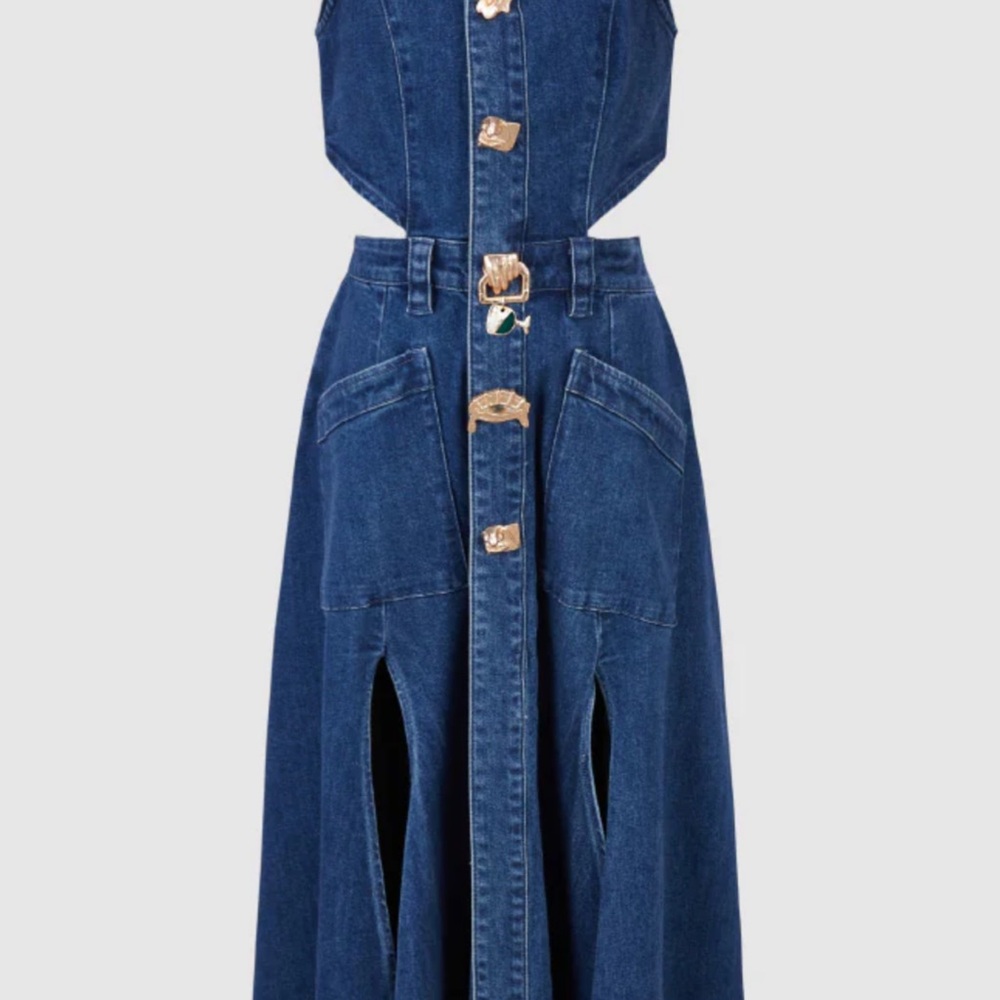 NWT Viral cut out denim maxi dress from Urban Revivo in a medium wash